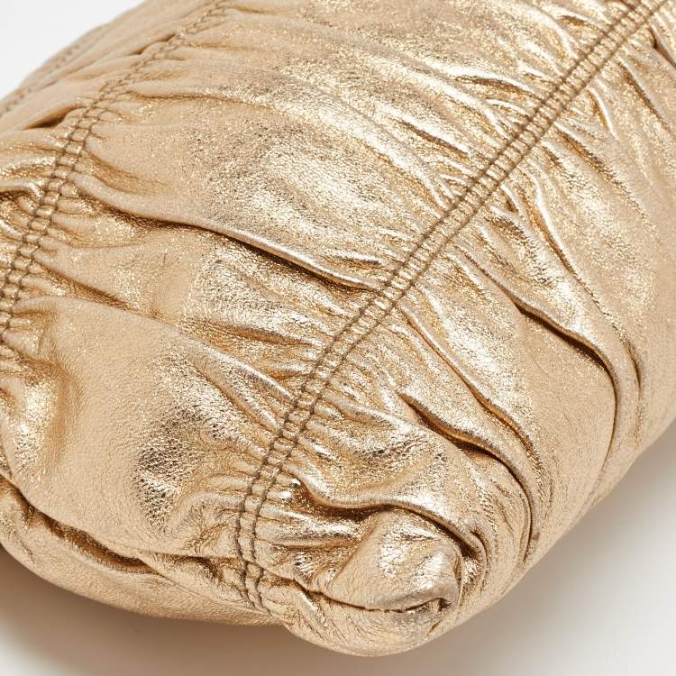 Pre Owned Prada Gold Gaufre Leather Zip Clutch