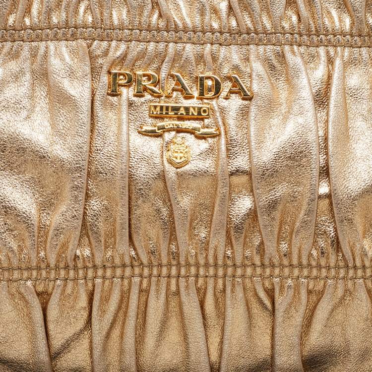Pre Owned Prada Gold Gaufre Leather Zip Clutch