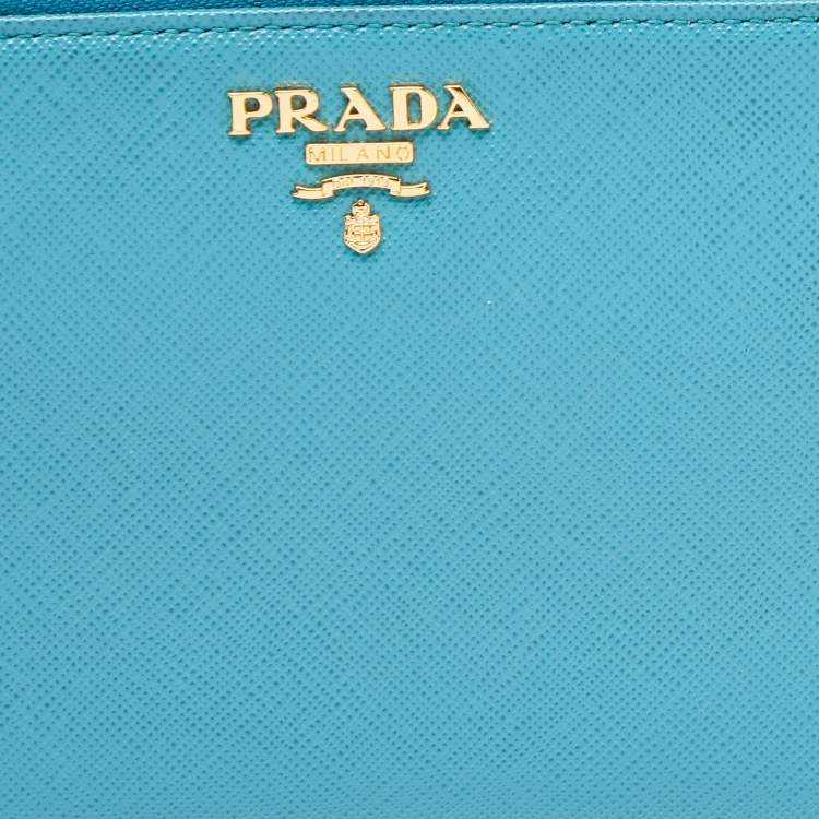 Pre Owned Prada Turquoise Saffiano Leather Zip Around Wallet