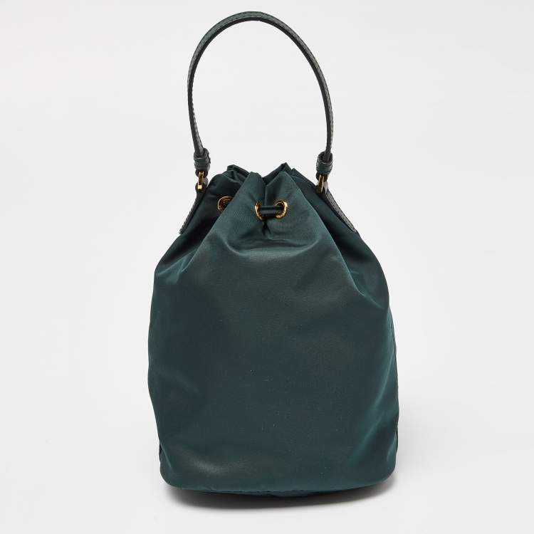 Pre Owned Prada Green Nylon Duet Drawstring Bucket Bag