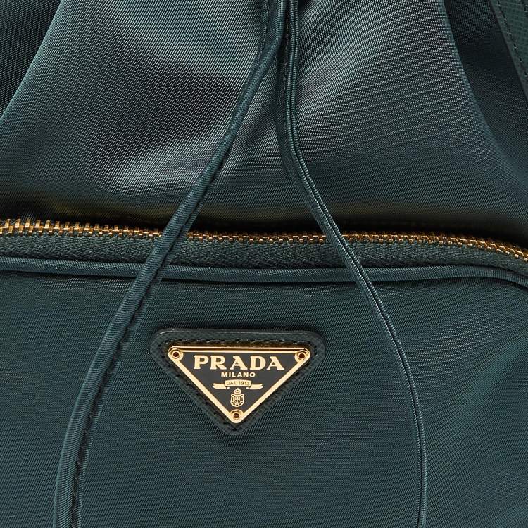 Pre Owned Prada Green Nylon Duet Drawstring Bucket Bag