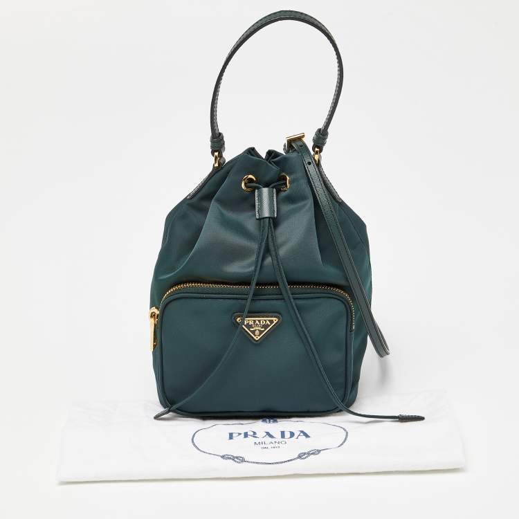 Pre Owned Prada Green Nylon Duet Drawstring Bucket Bag