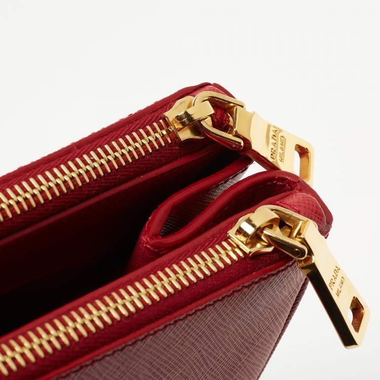 Pre Owned Prada Red Saffiano Leather Large Galleria Double Zip Tote