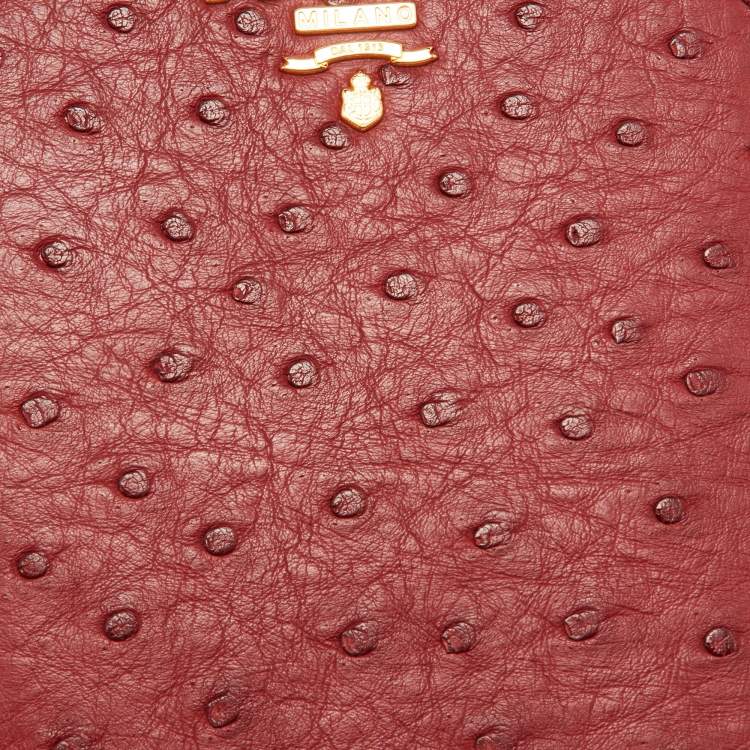 Pre Owned Prada Red Ostrich Leather Logo Phone Crossbody Pouch