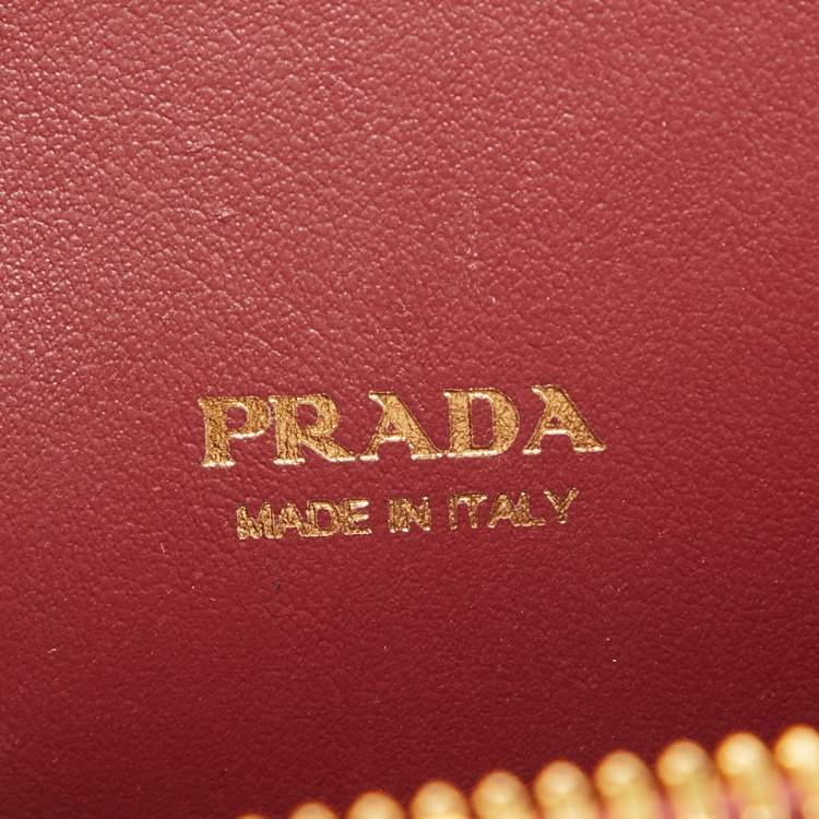 Pre Owned Prada Red Ostrich Leather Logo Phone Crossbody Pouch