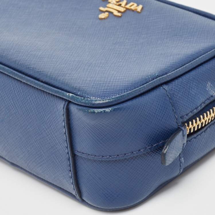 Pre Owned Prada Blue Saffiano Lux Leather Mini Camera Crossbody Bag