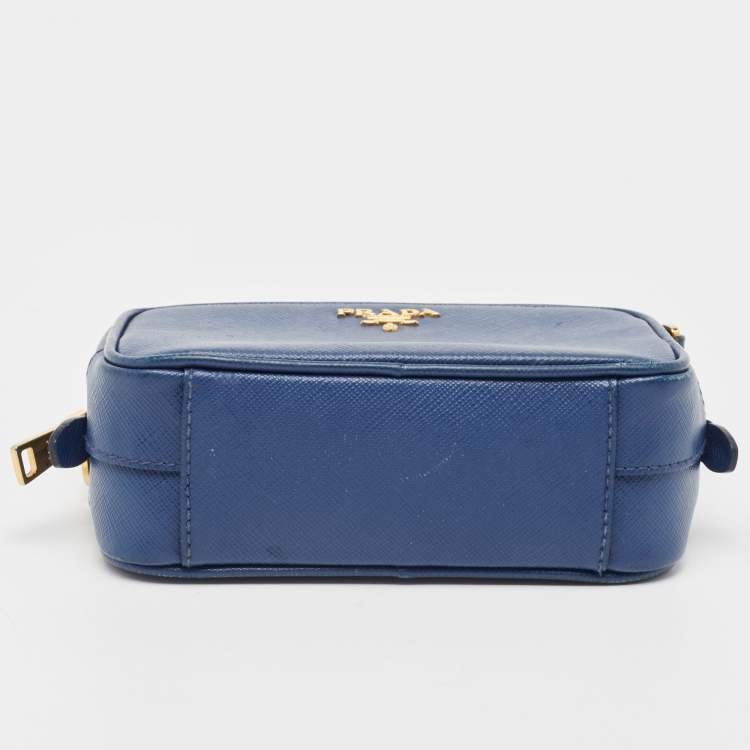 Pre Owned Prada Blue Saffiano Lux Leather Mini Camera Crossbody Bag