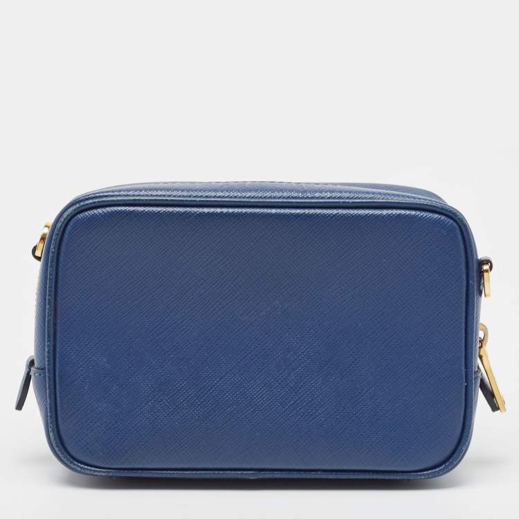 Pre Owned Prada Blue Saffiano Lux Leather Mini Camera Crossbody Bag