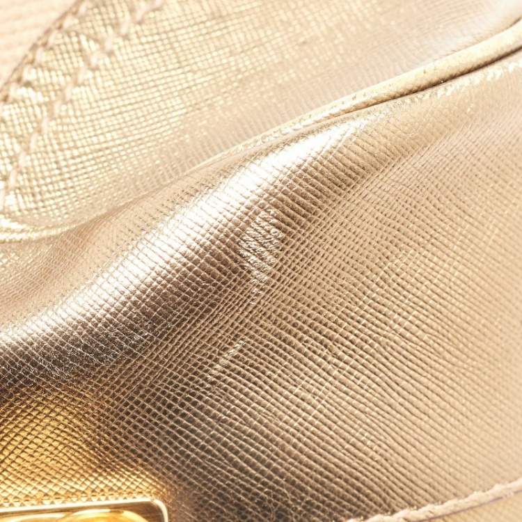 Pre Owned Prada Beige/Gold Canvas and Leather Zip Satchel