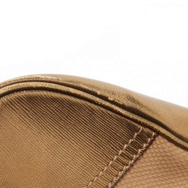 Pre Owned Prada Beige/Gold Canvas and Leather Zip Satchel