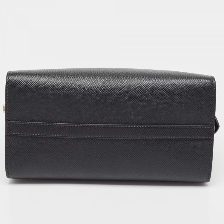 Pre Owned Prada Black Saffiano Cuir Leather Kristen Tote