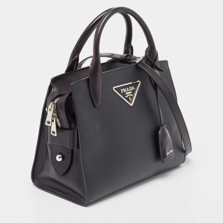 Pre Owned Prada Black Saffiano Cuir Leather Kristen Tote