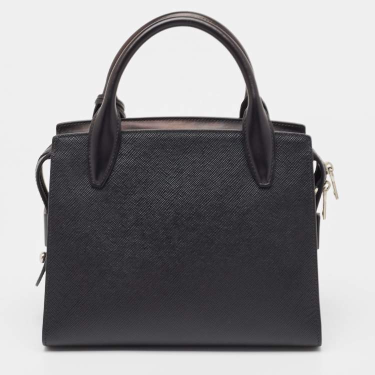 Pre Owned Prada Black Saffiano Cuir Leather Kristen Tote