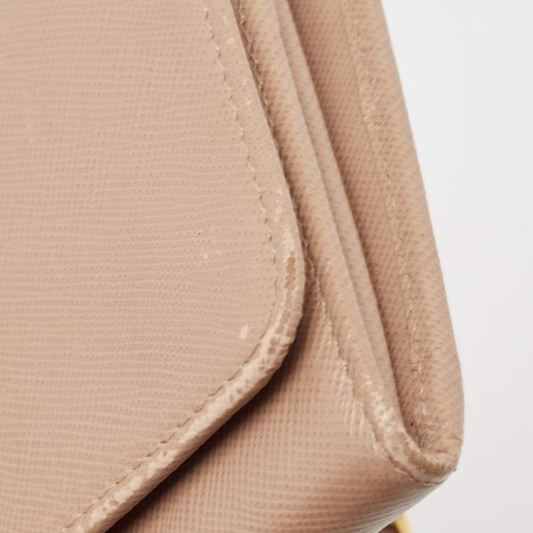 Pre Owned Prada Beige Leather Flap Wallet On Chain