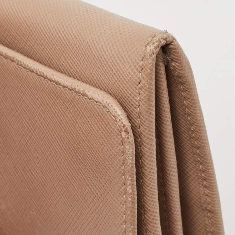 Pre Owned Prada Beige Leather Flap Wallet On Chain