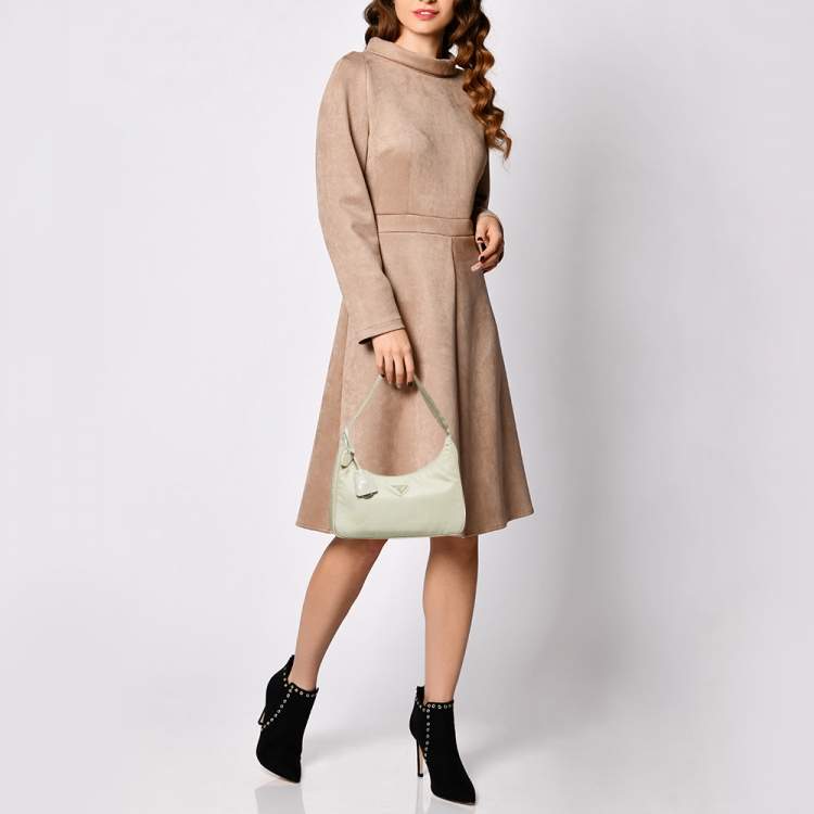 Pre Owned Prada Beige Nylon Re-Edition 2000 Baguette Bag