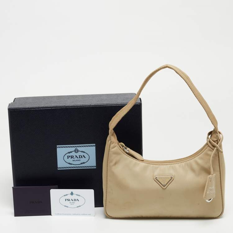Pre Owned Prada Beige Nylon Re-Edition 2000 Baguette Bag