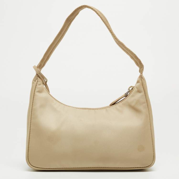 Pre Owned Prada Beige Nylon Re-Edition 2000 Baguette Bag