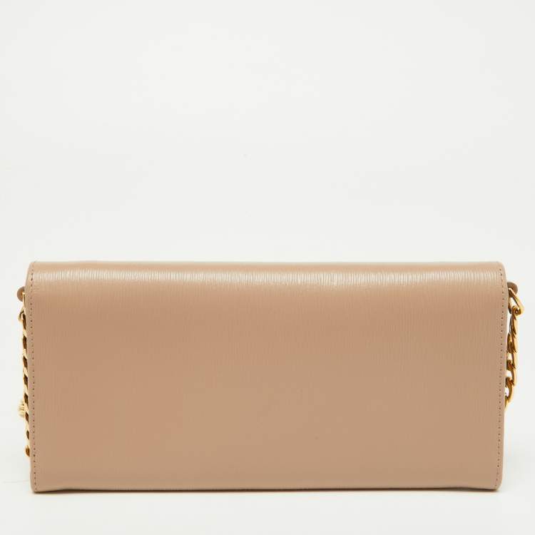 Pre Owned Prada Beige Vitello Move Leather Wallet on Chain