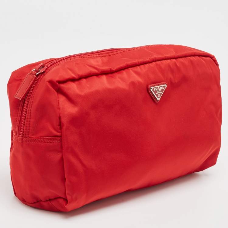 Pre Owned Prada Red Nylon Cosmetic Pouch