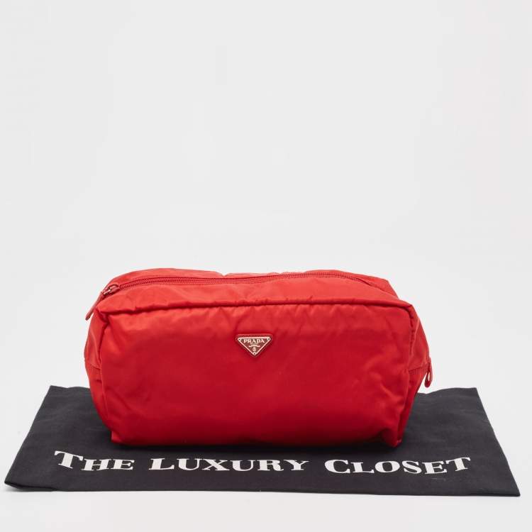 Pre Owned Prada Red Nylon Cosmetic Pouch