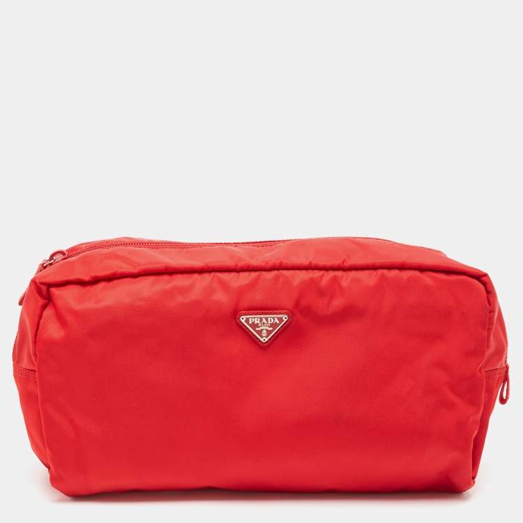 Prada red cheapest makeup bag