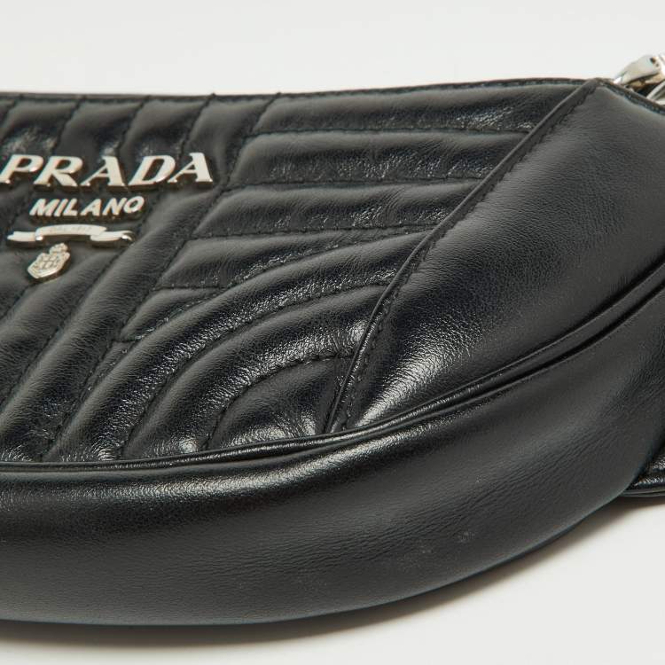 Pre Owned Prada Black Diagramme Leather Belt Bag