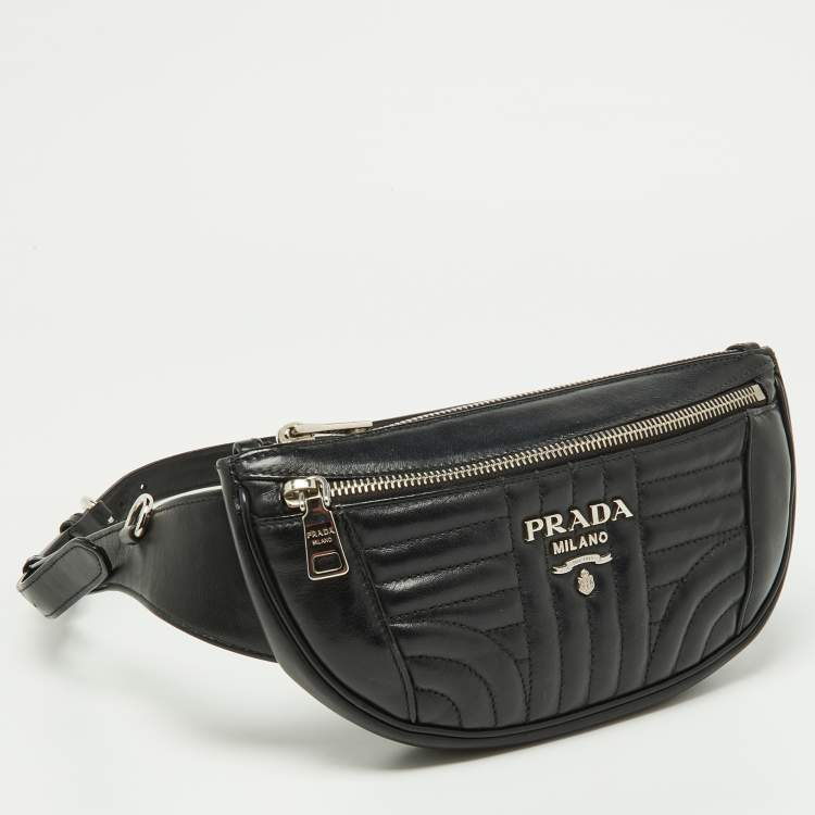 Pre Owned Prada Black Diagramme Leather Belt Bag