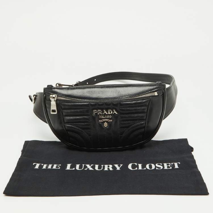 Pre Owned Prada Black Diagramme Leather Belt Bag