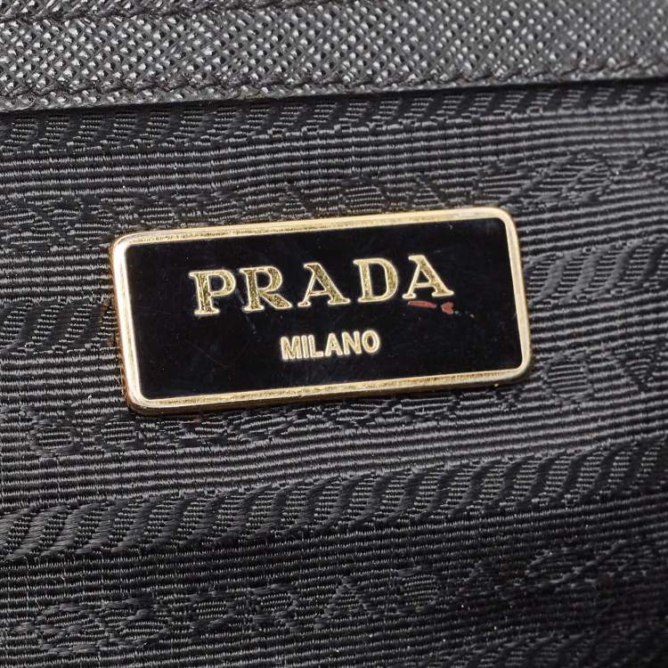 Pre Owned Prada Black Saffiano Lux Leather Boston Bag