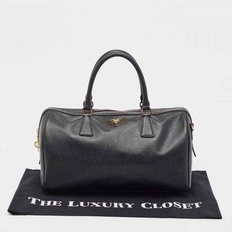 Pre Owned Prada Black Saffiano Lux Leather Boston Bag