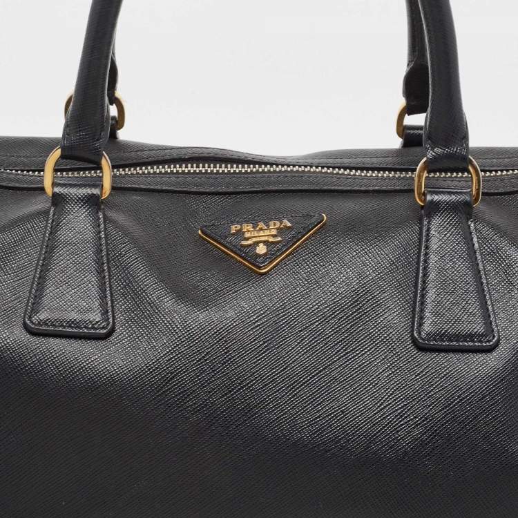 Pre Owned Prada Black Saffiano Lux Leather Boston Bag