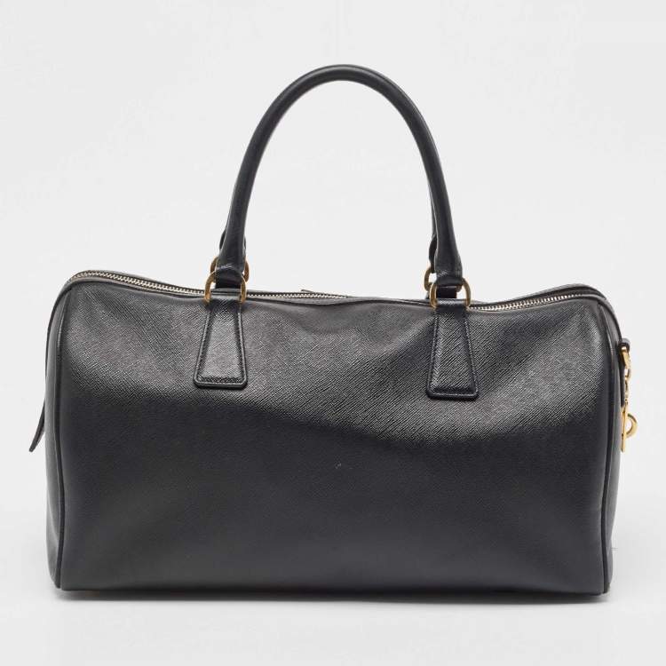 Pre Owned Prada Black Saffiano Lux Leather Boston Bag