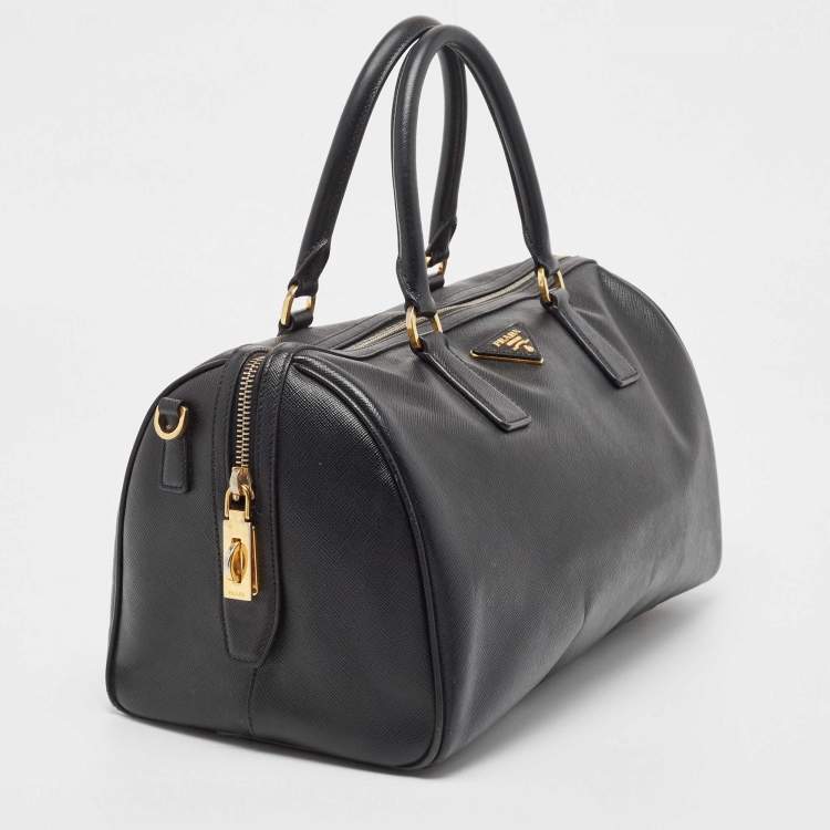 Pre Owned Prada Black Saffiano Lux Leather Boston Bag
