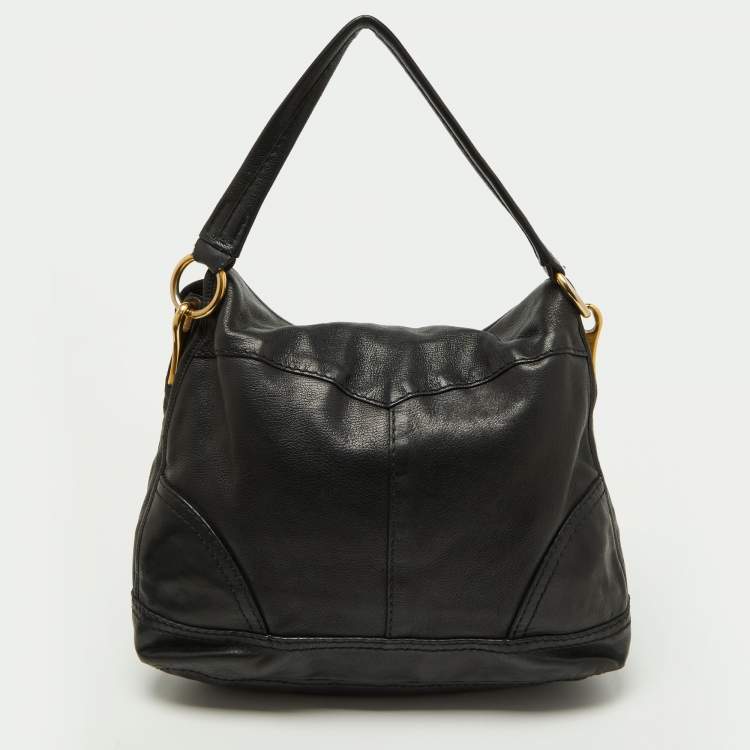 Pre Owned Prada Black Soft Leather Pushlock Flap Hobo