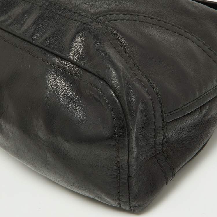 Pre Owned Prada Black Soft Leather Pushlock Flap Hobo
