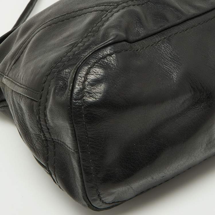 Pre Owned Prada Black Soft Leather Pushlock Flap Hobo