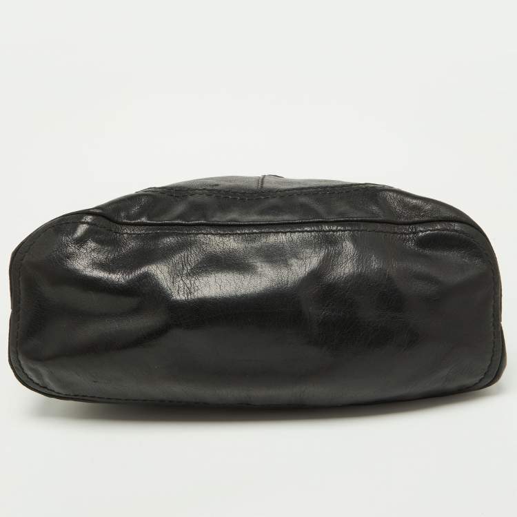 Pre Owned Prada Black Soft Leather Pushlock Flap Hobo