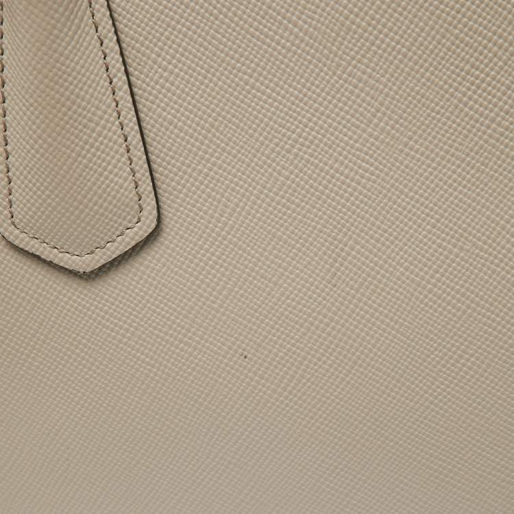 Pre Owned Prada Taupe Saffiano Metal Leather Medium Double Handle Tote