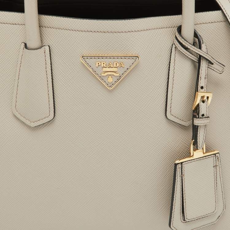 Pre Owned Prada Taupe Saffiano Metal Leather Medium Double Handle Tote
