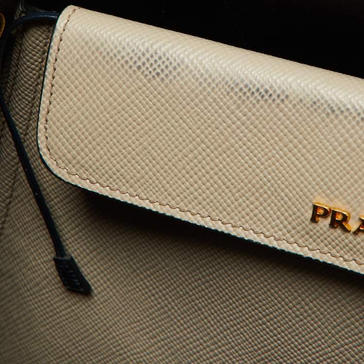 Pre Owned Prada Taupe Saffiano Metal Leather Medium Double Handle Tote