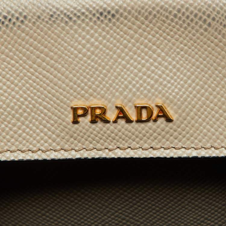 Pre Owned Prada Taupe Saffiano Metal Leather Medium Double Handle Tote