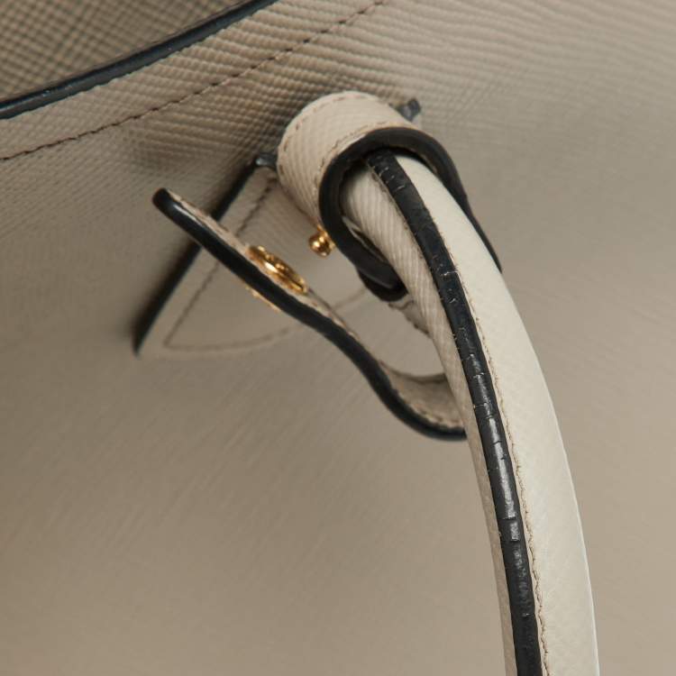 Pre Owned Prada Taupe Saffiano Metal Leather Medium Double Handle Tote