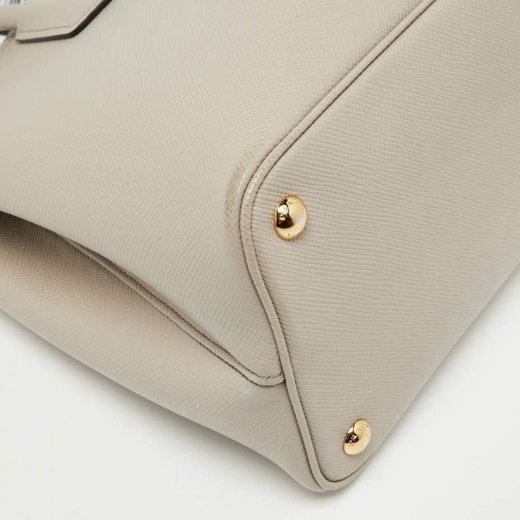 Pre Owned Prada Taupe Saffiano Metal Leather Medium Double Handle Tote