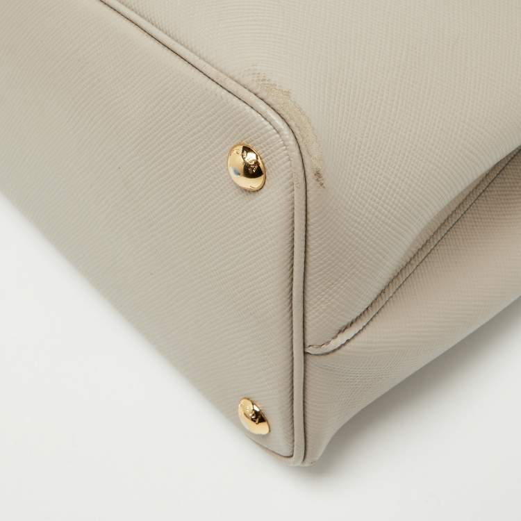 Pre Owned Prada Taupe Saffiano Metal Leather Medium Double Handle Tote