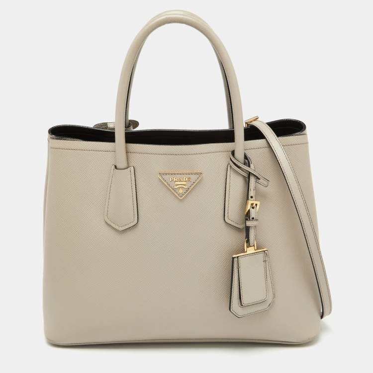 Pre Owned Prada Taupe Saffiano Metal Leather Medium Double Handle Tote