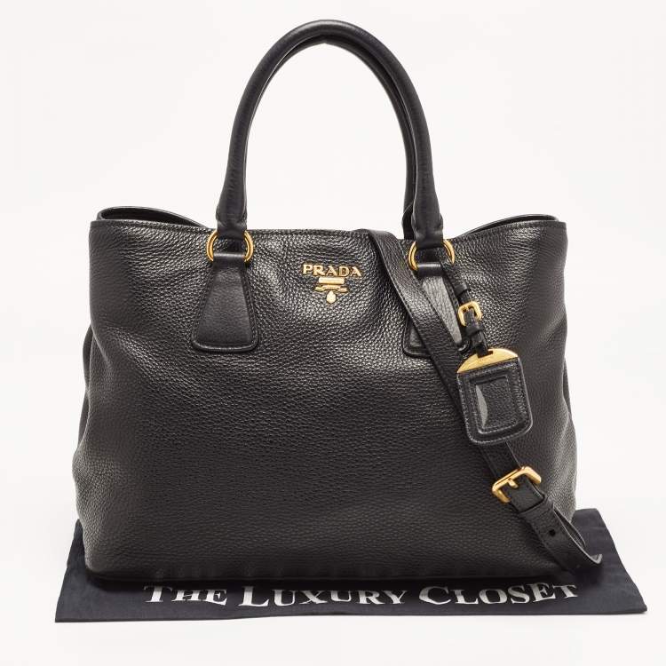 Pre Owned Prada Black Vitello Daino Leather Shopper Tote