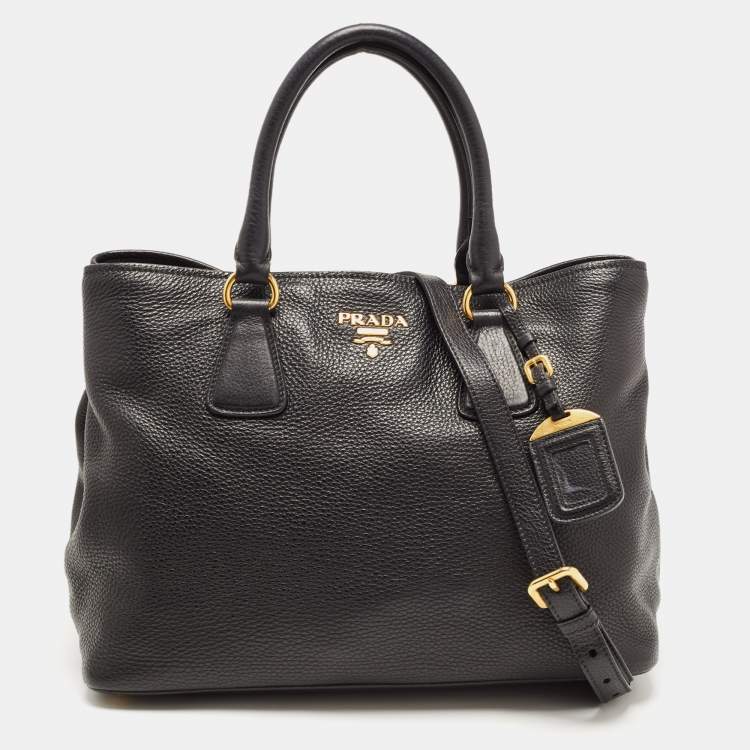 Pre Owned Prada Black Vitello Daino Leather Shopper Tote
