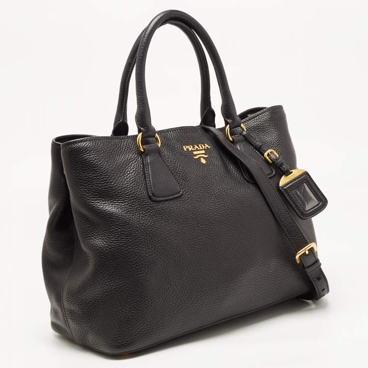 Pre Owned Prada Black Vitello Daino Leather Shopper Tote