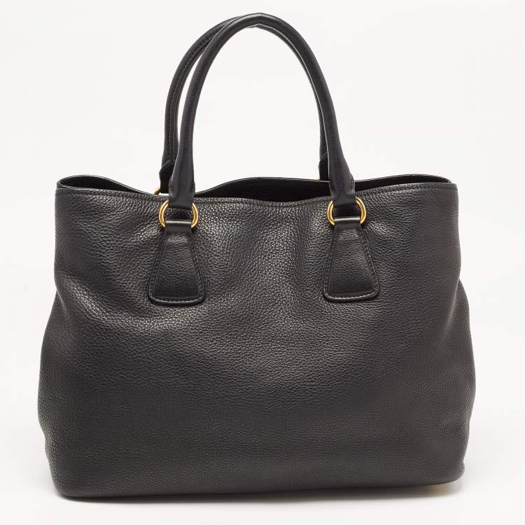 Pre Owned Prada Black Vitello Daino Leather Shopper Tote